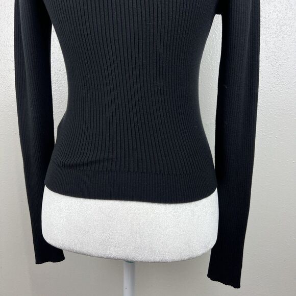 Divided Sweater Women Small Black Ribbed Knit Pullover Mock Neck Long Sleeve - Picture 12 of 14